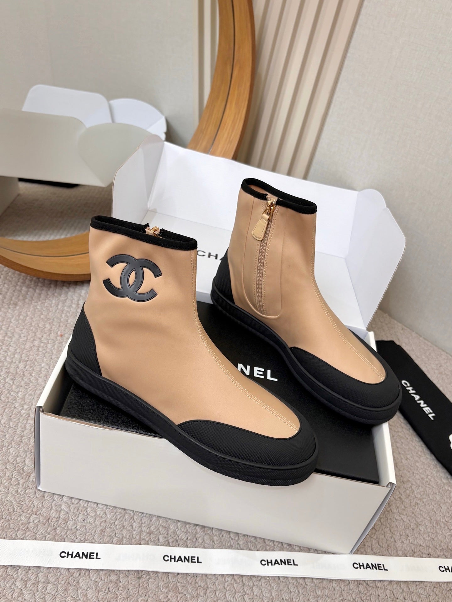CHA 26M New Double C High-Top Zipper Casual Elastic Ankle Boots XC0426060908