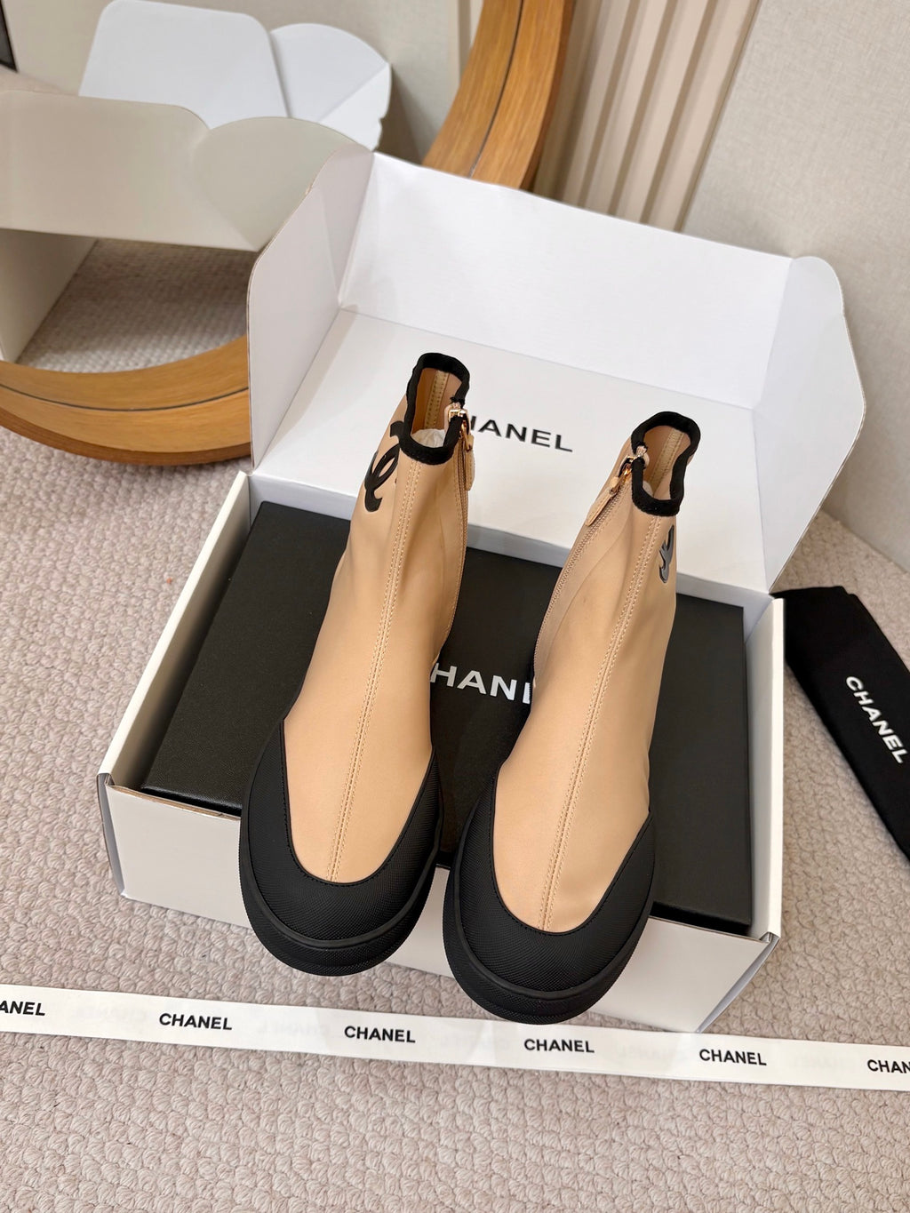 CHA 26M New Double C High-Top Zipper Casual Elastic Ankle Boots XC0426060908