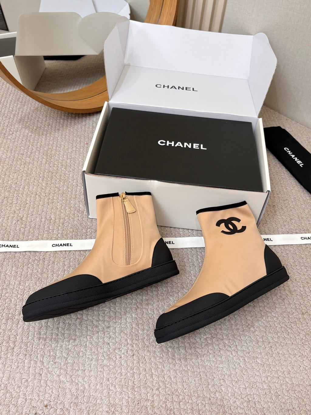 CHA 26M New Double C High-Top Zipper Casual Elastic Ankle Boots XC0426060908