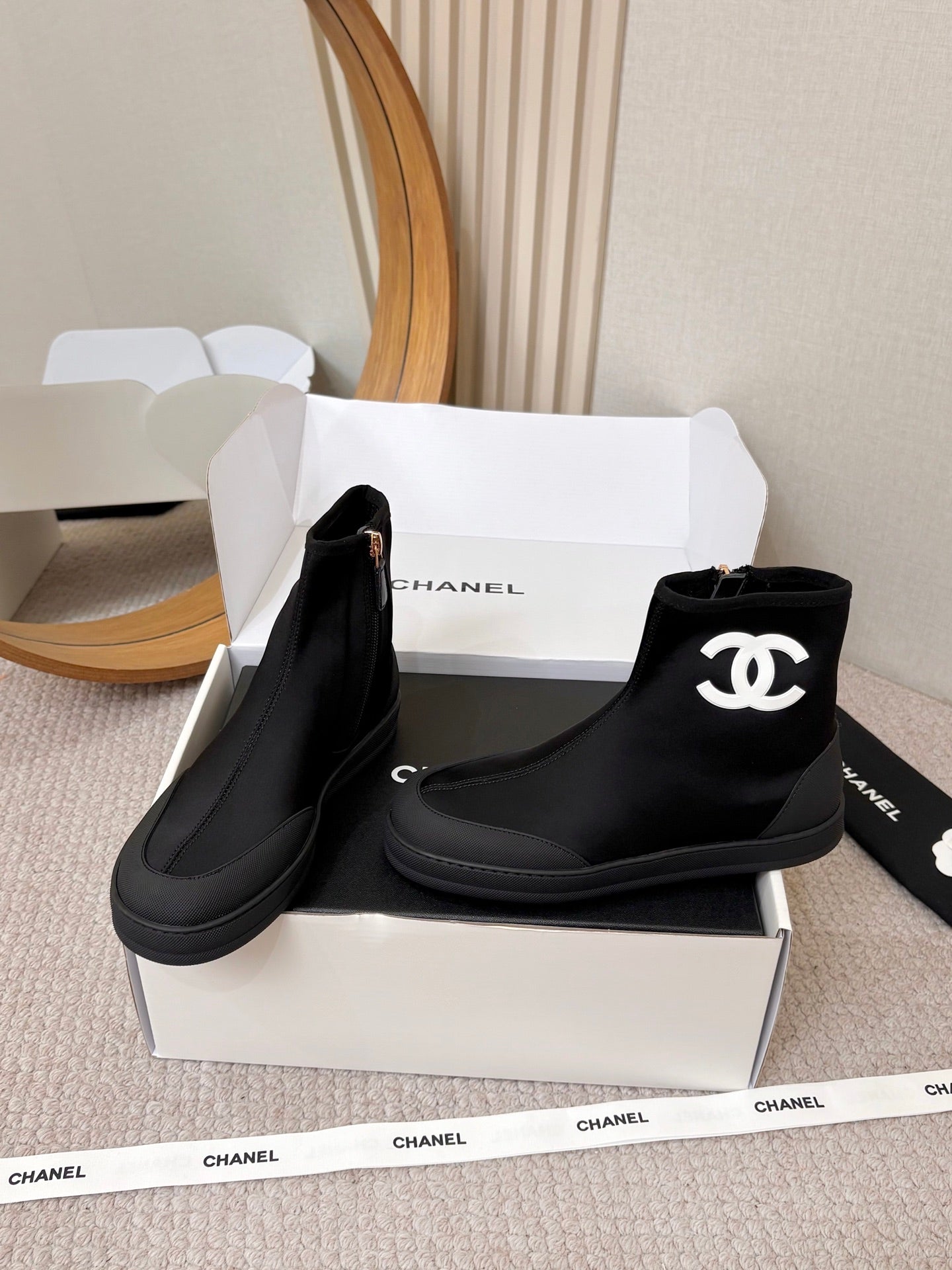 CHA 26M New Double C High-Top Zipper Casual Elastic Ankle Boots XC0426060908