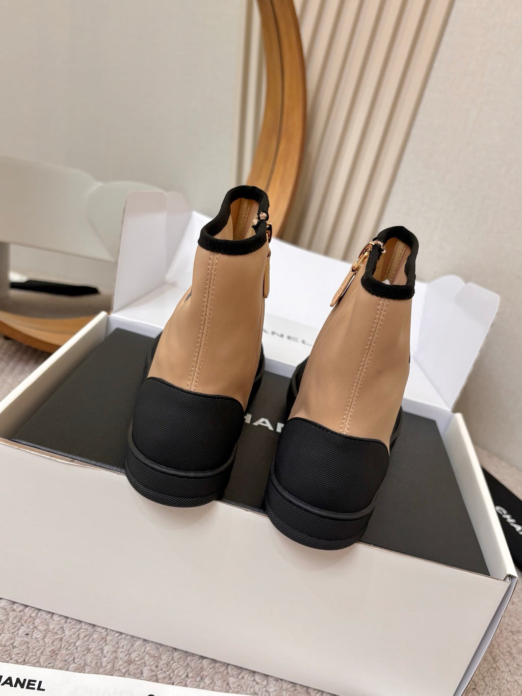 CHA 26M New Double C High-Top Zipper Casual Elastic Ankle Boots XC0426060908
