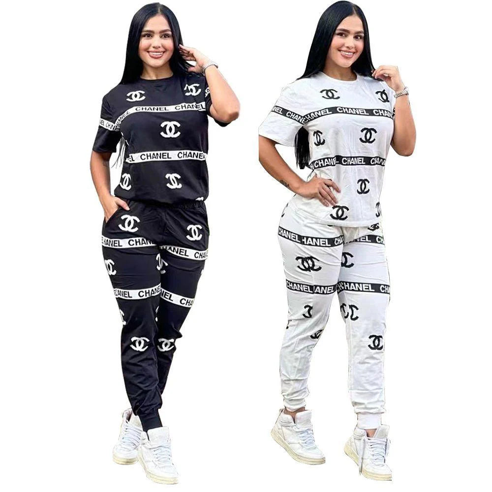 Fashionable Solid Color Trendy Casual Printed Two-piece 1024061901