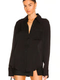 Chiffon Relaxed Shirt & Feather-Trim Velvet Skirt-Pants