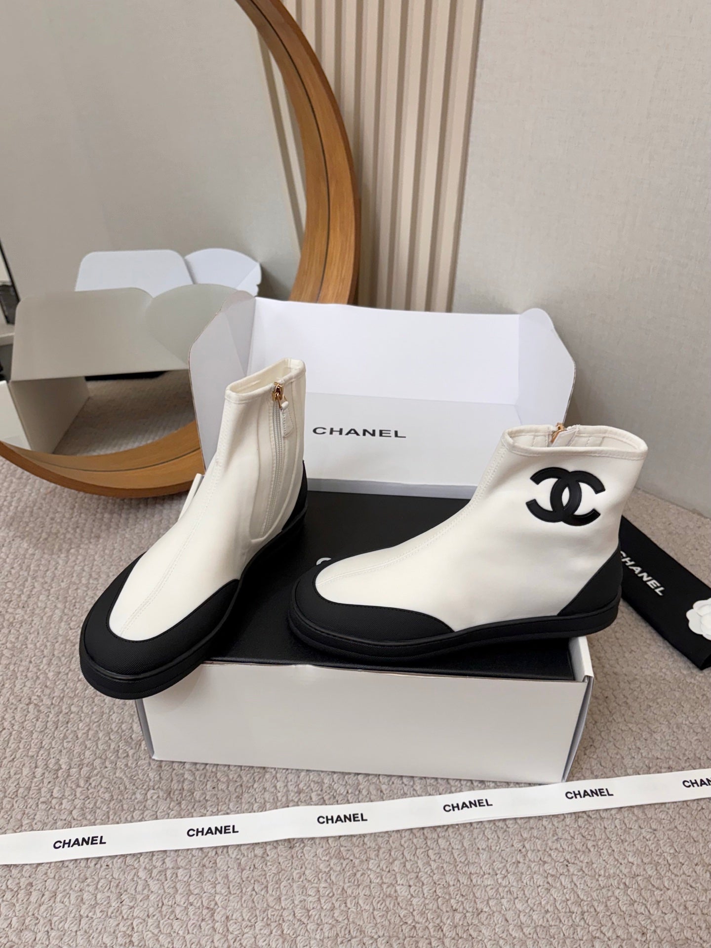 CHA 26M New Double C High-Top Zipper Casual Elastic Ankle Boots XC0426060908
