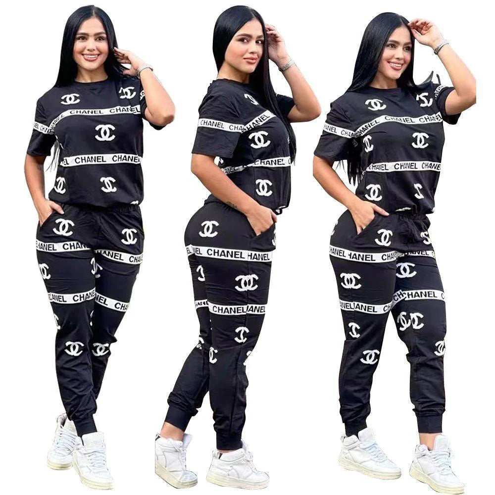 Fashionable Solid Color Trendy Casual Printed Two-piece 1024061901