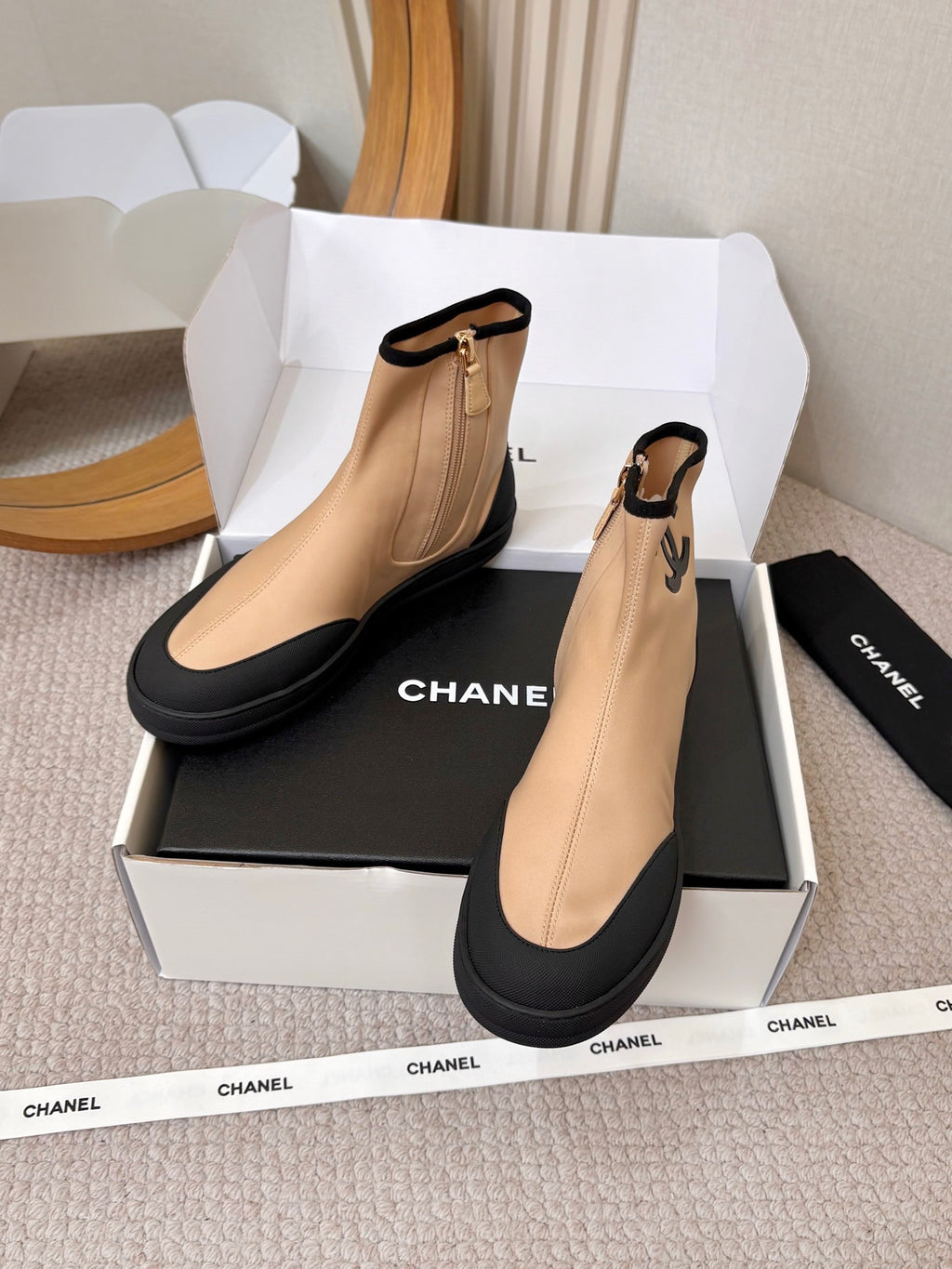 CHA 26M New Double C High-Top Zipper Casual Elastic Ankle Boots XC0426060908
