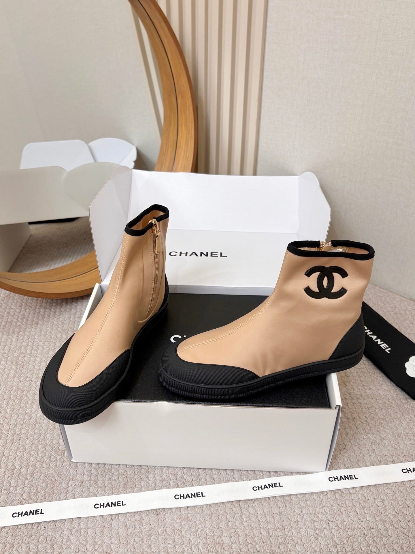 CHA 26M New Double C High-Top Zipper Casual Elastic Ankle Boots XC0426060908